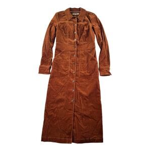 Boden Flora Cord Brown Midi Dress 0R Button Front Utility Patch Pocket Chic